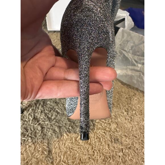 Aquazzura Eclair Bootie 105 Silver Metallic Lurex Peep Toe Stiletto Heel 36.5 - Picture 11 of 14